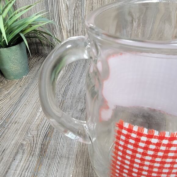 Vintage Red White Gingham Check Pitcher, Anchor Hocking, Ice Lip - Picture 5 of 6